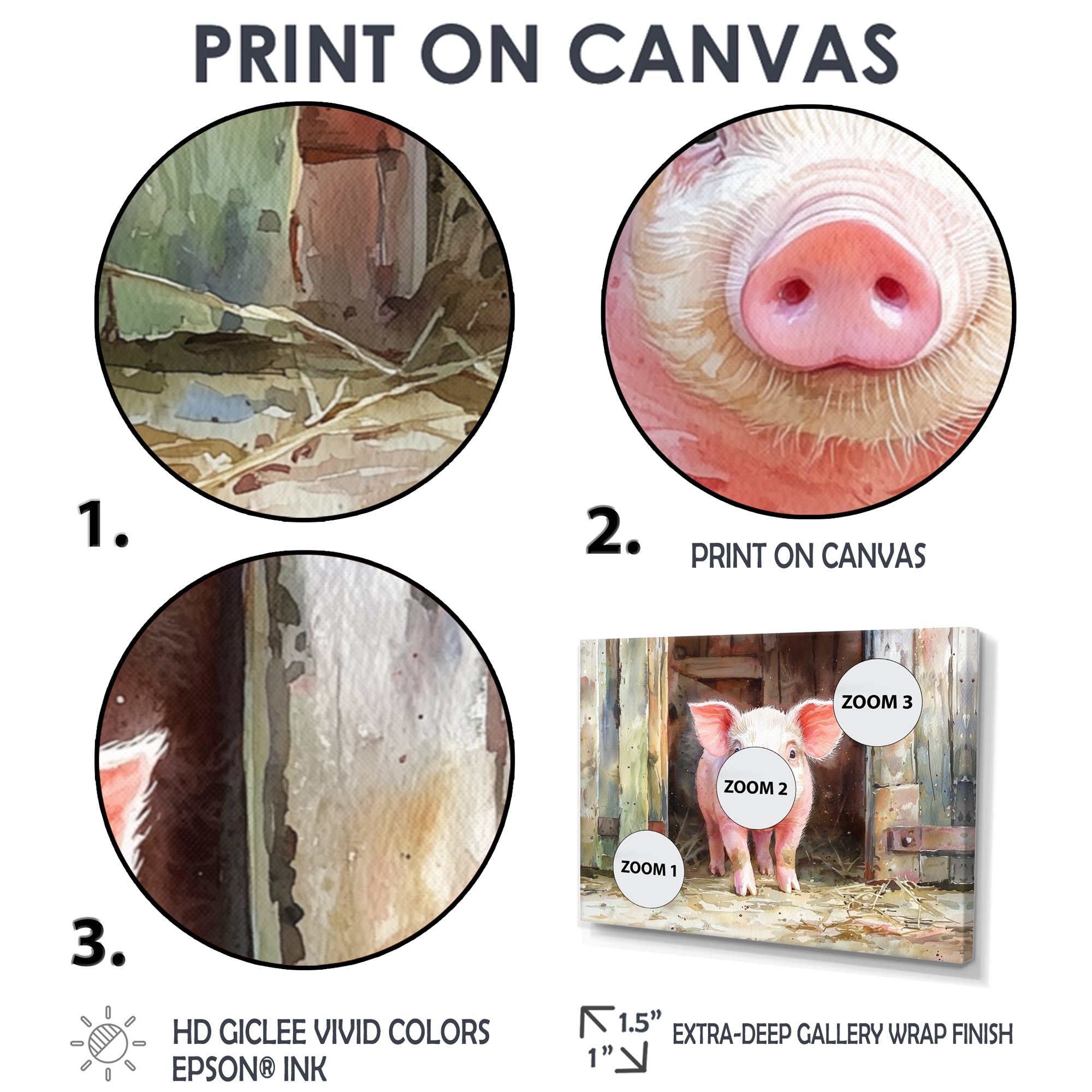 Cute Farm Pig Portrait - Pig Living Room Wall Art