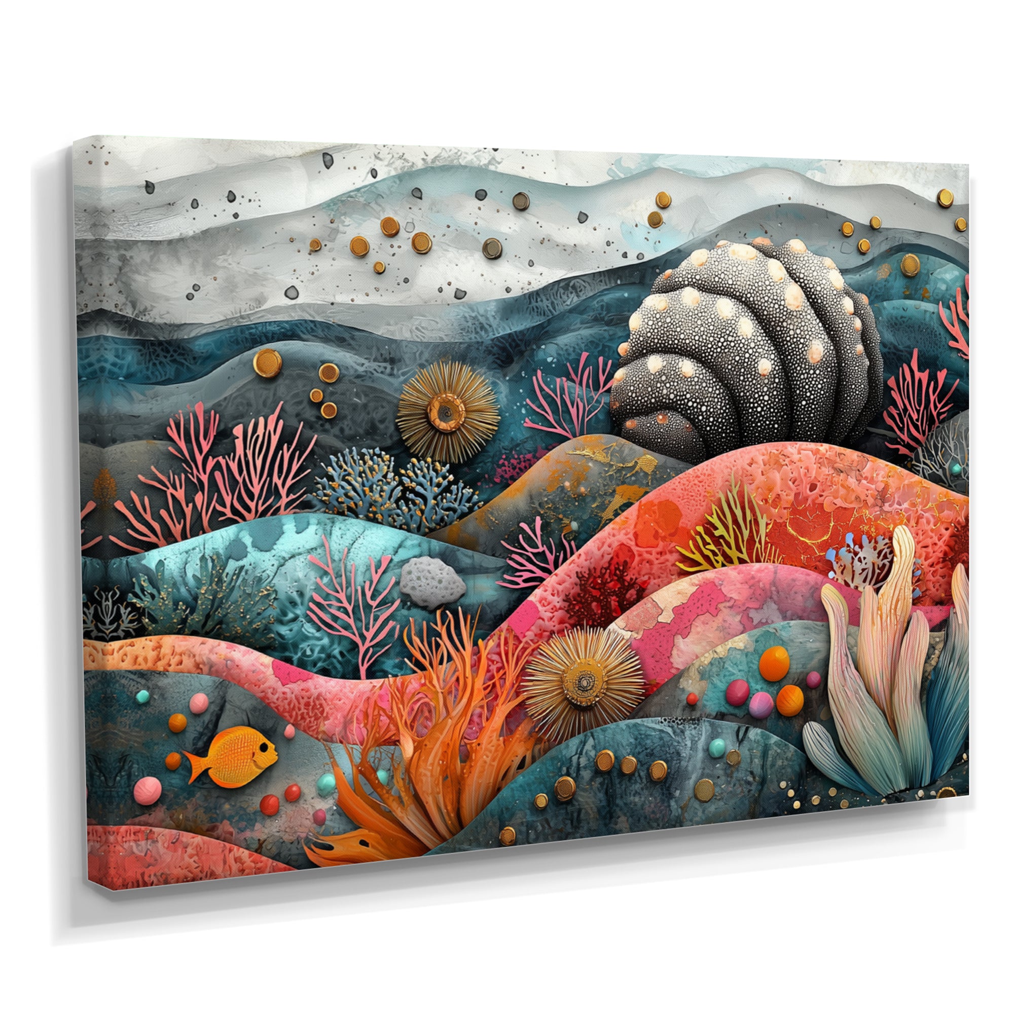 Abstract Aquarium Sea Urchin And Coral Horizon - Sea Urchin Large Canvas Wall Art