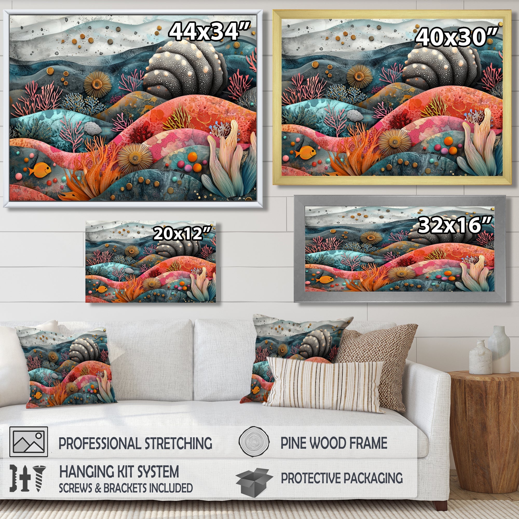 Abstract Aquarium Sea Urchin And Coral Horizon - Sea Urchin Large Canvas Wall Art