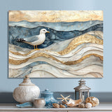 Modern Marble Seagull On Beach - Seagull Framed Canvas Art