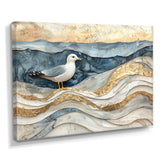 Modern Marble Seagull On Beach - Seagull Framed Canvas Art