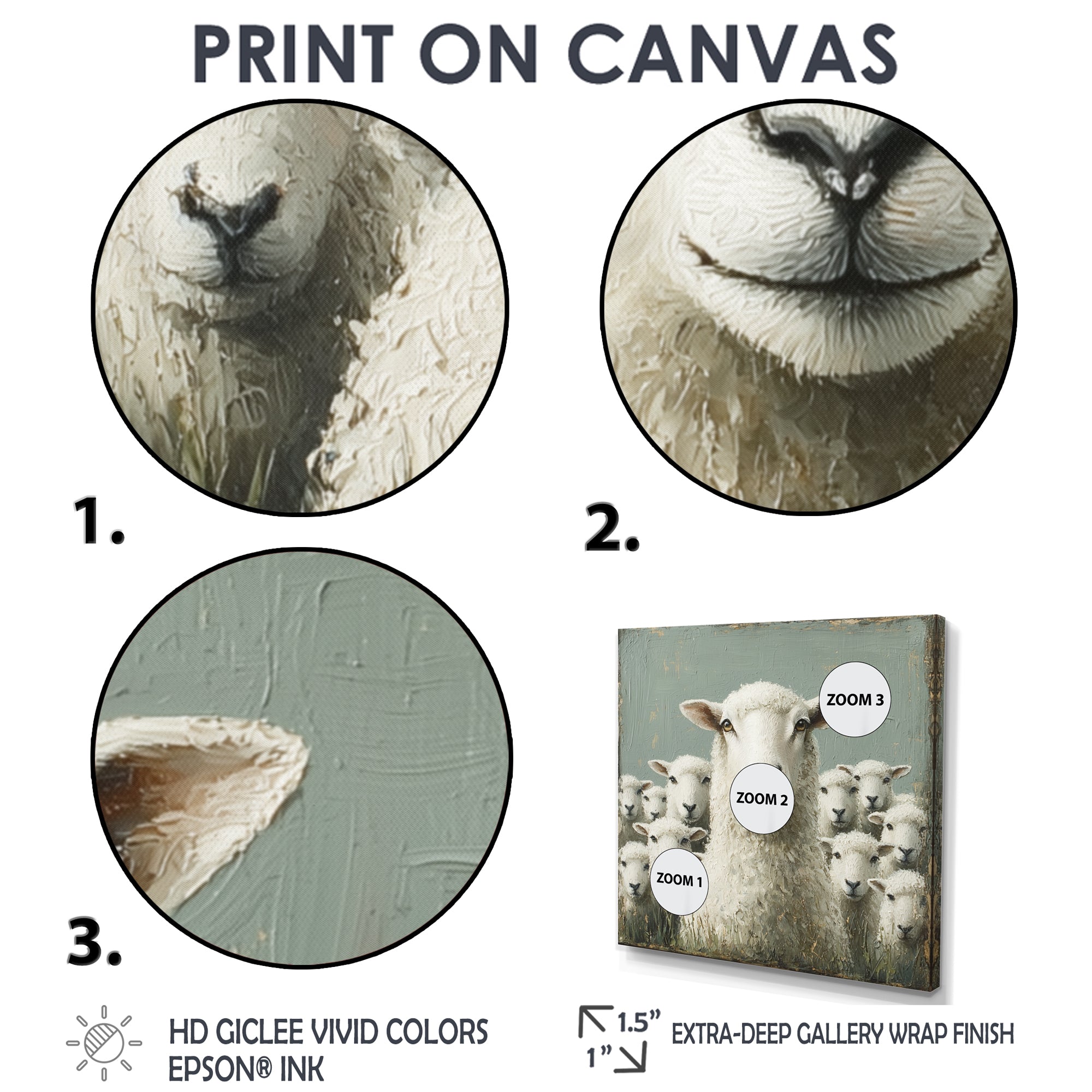 Minimalism Ewes Gaze Of Sheep Family Portrait - Sheep Canvas Wall Art