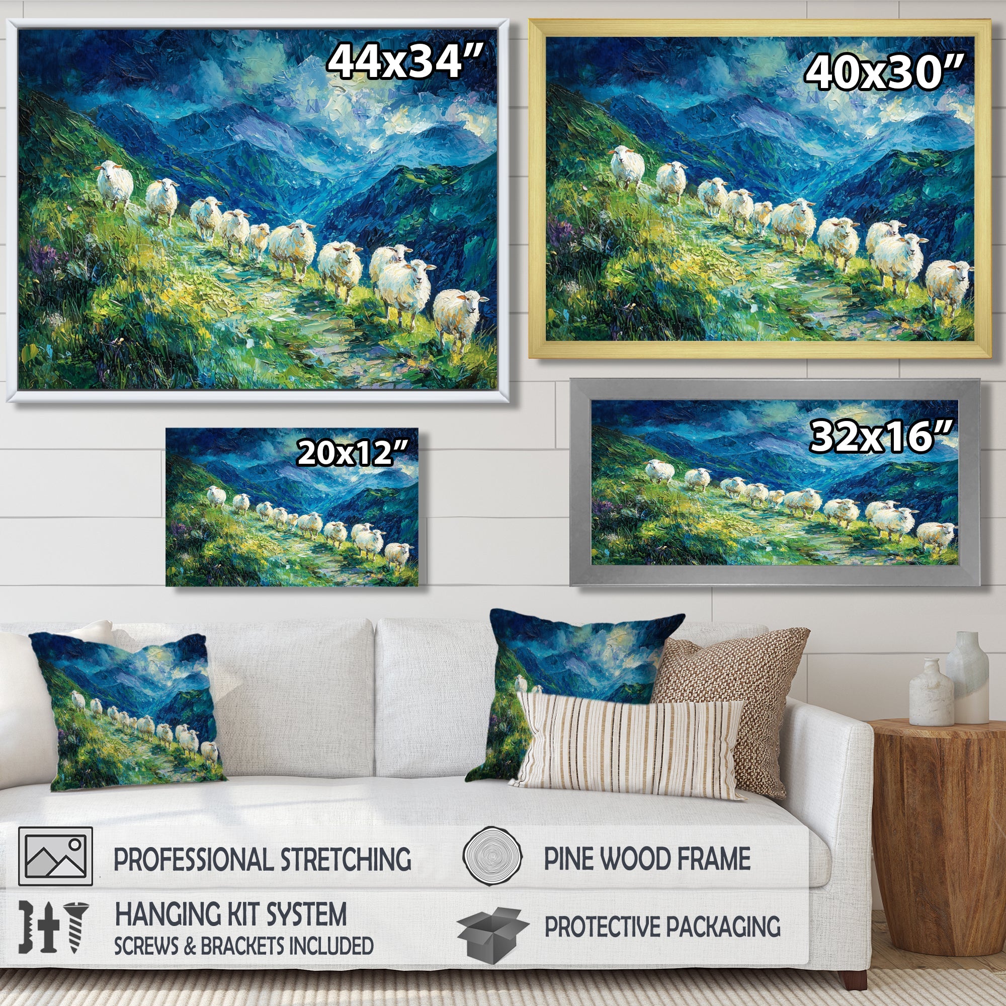 Mountain Path Of Sheep Family - White Sheep Wall Art