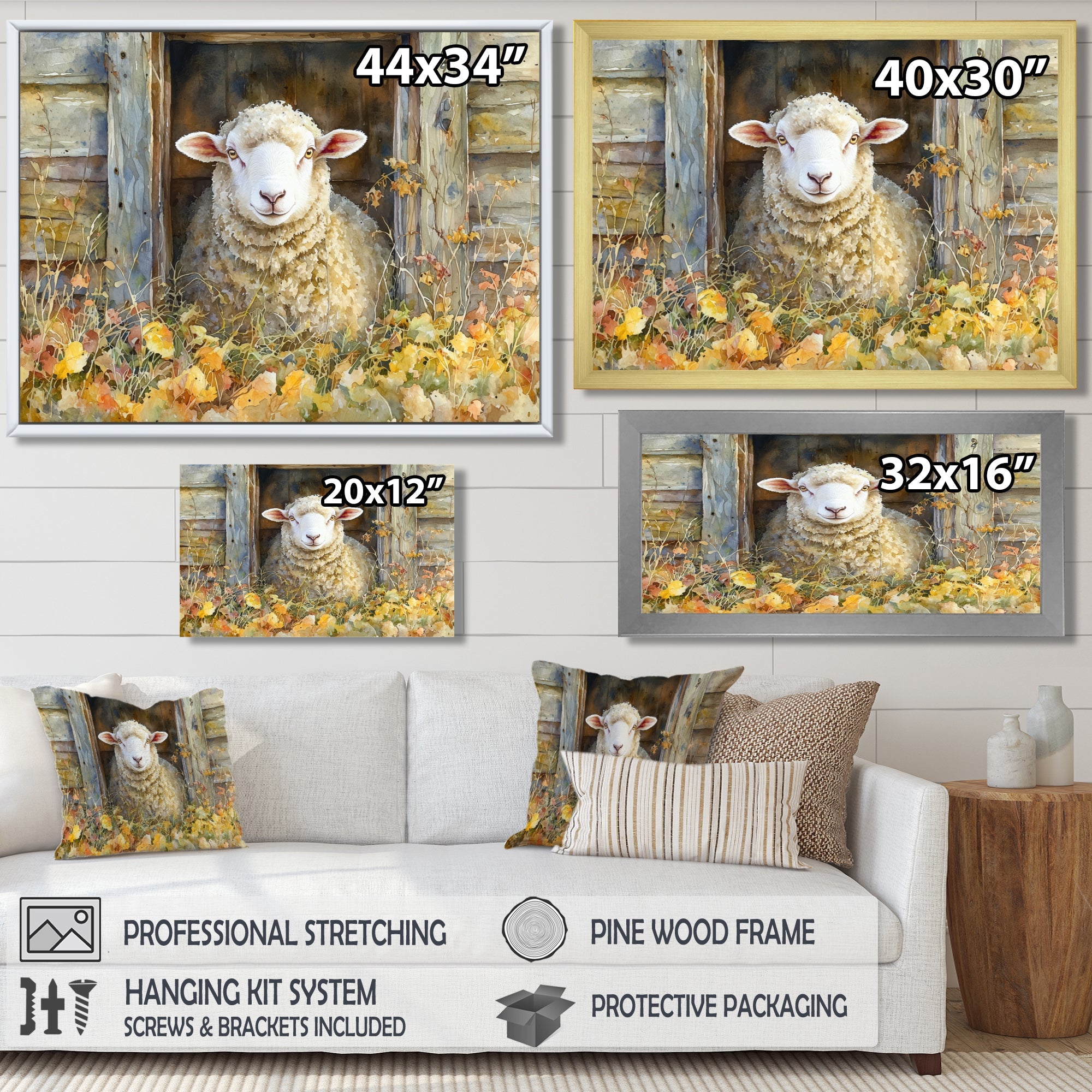 Sheep Floral Portrait At The Barn - Sheep Bedroom Wall Art