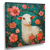 Cute Sheep In Bloom - Sheep Canvas Wall Art