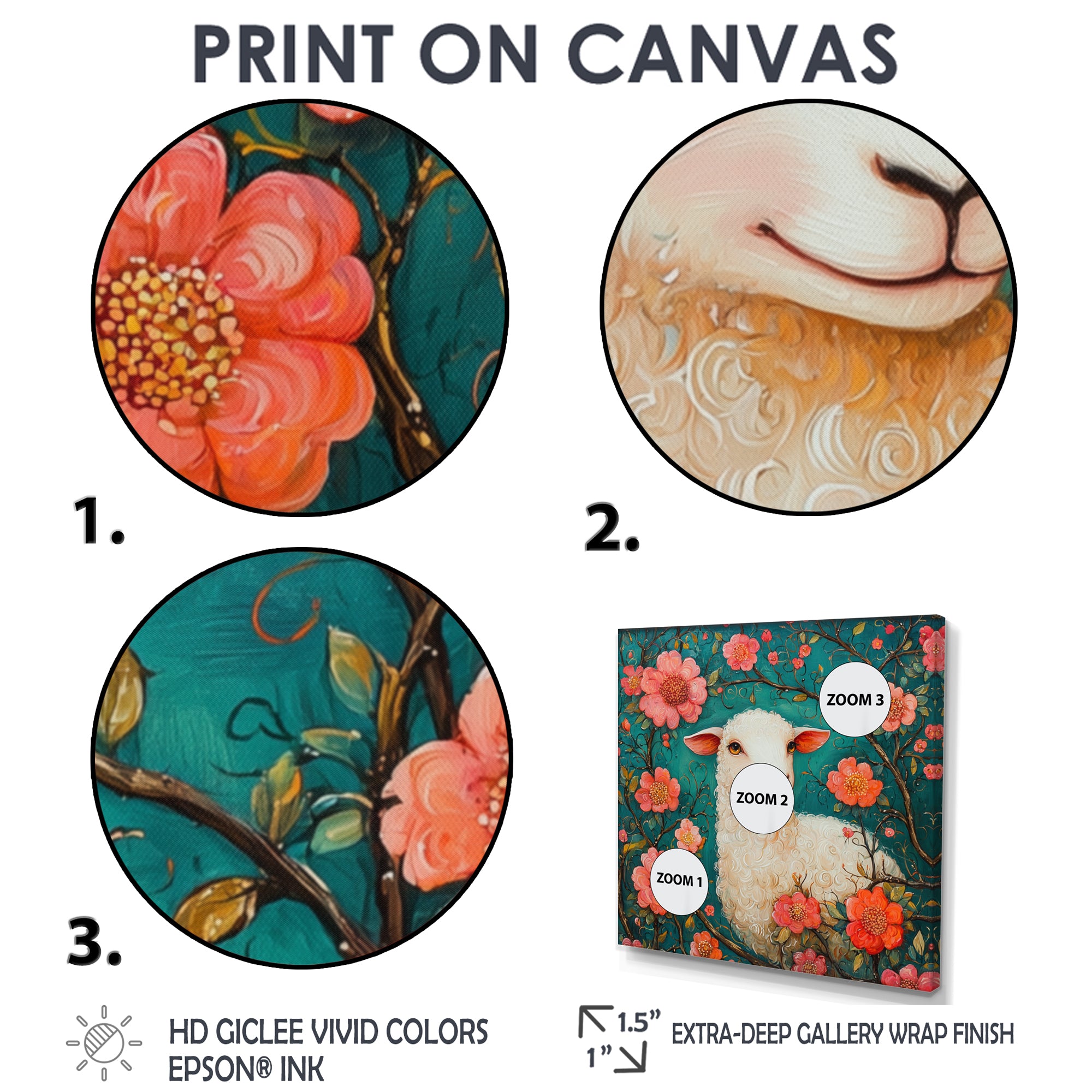 Cute Sheep In Bloom - Sheep Canvas Wall Art