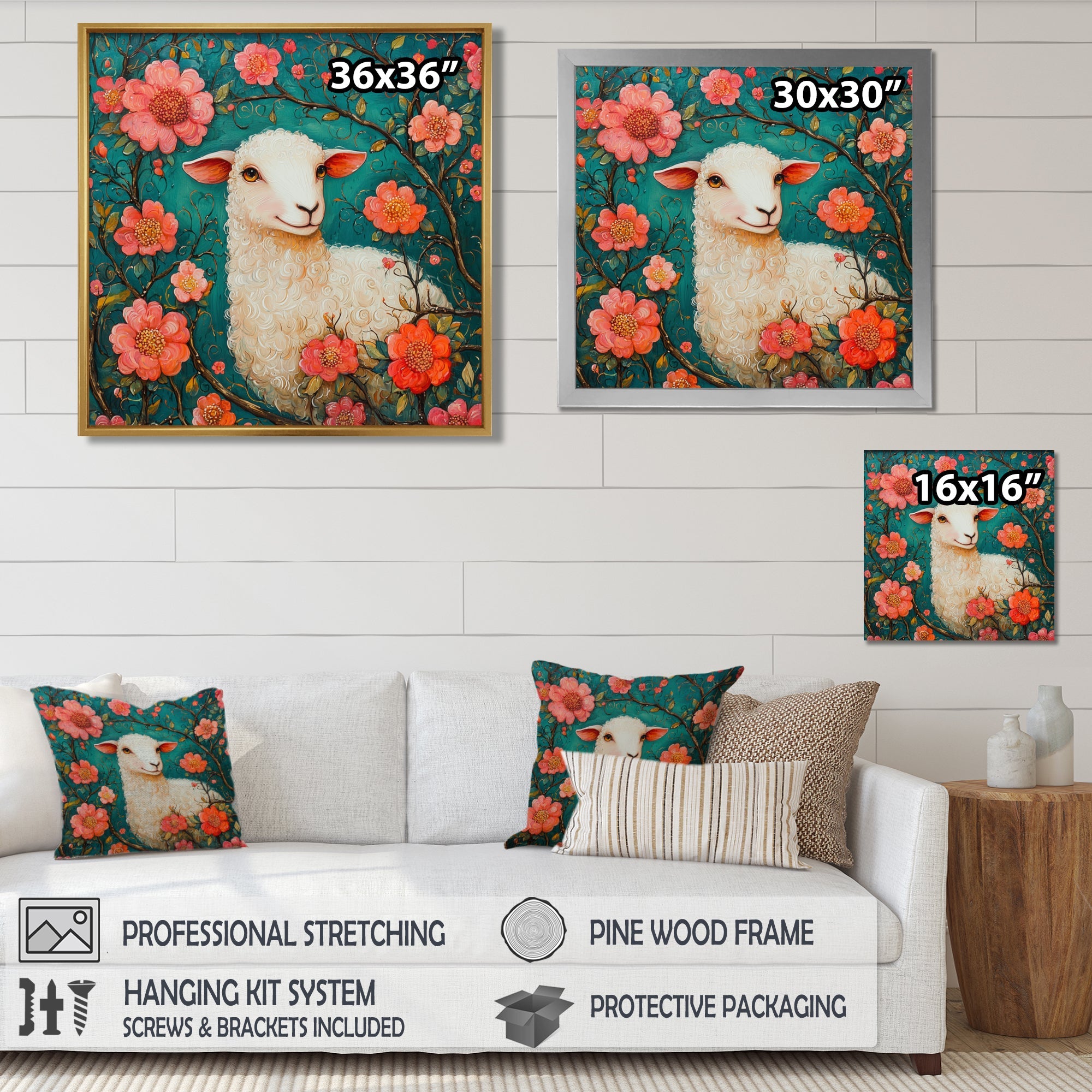 Cute Sheep In Bloom - Sheep Canvas Wall Art