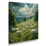 Sheep On The Hillside - Green Sheep Wall Art