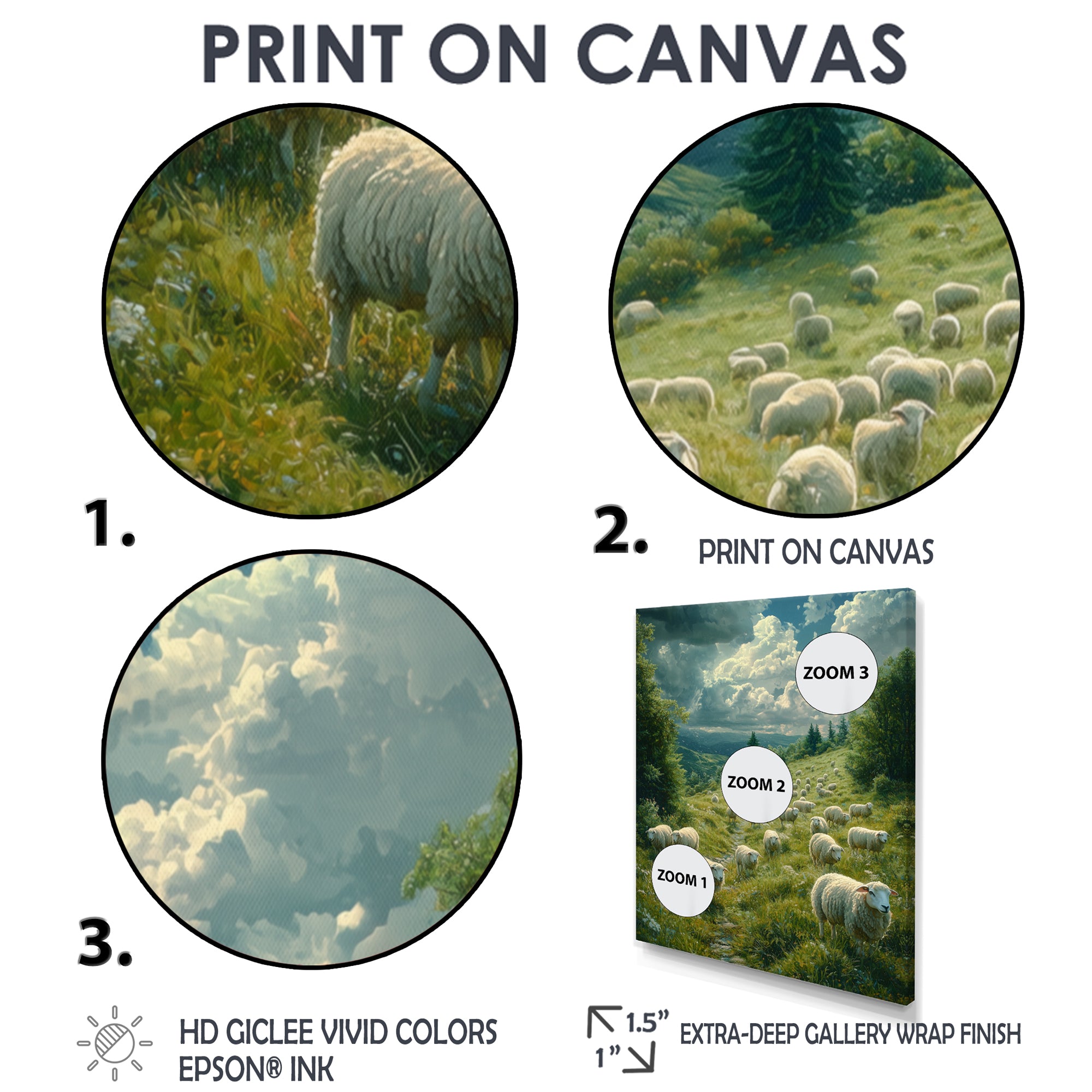 Sheep On The Hillside - Green Sheep Wall Art