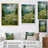 Sheep On The Hillside - Green Sheep Wall Art