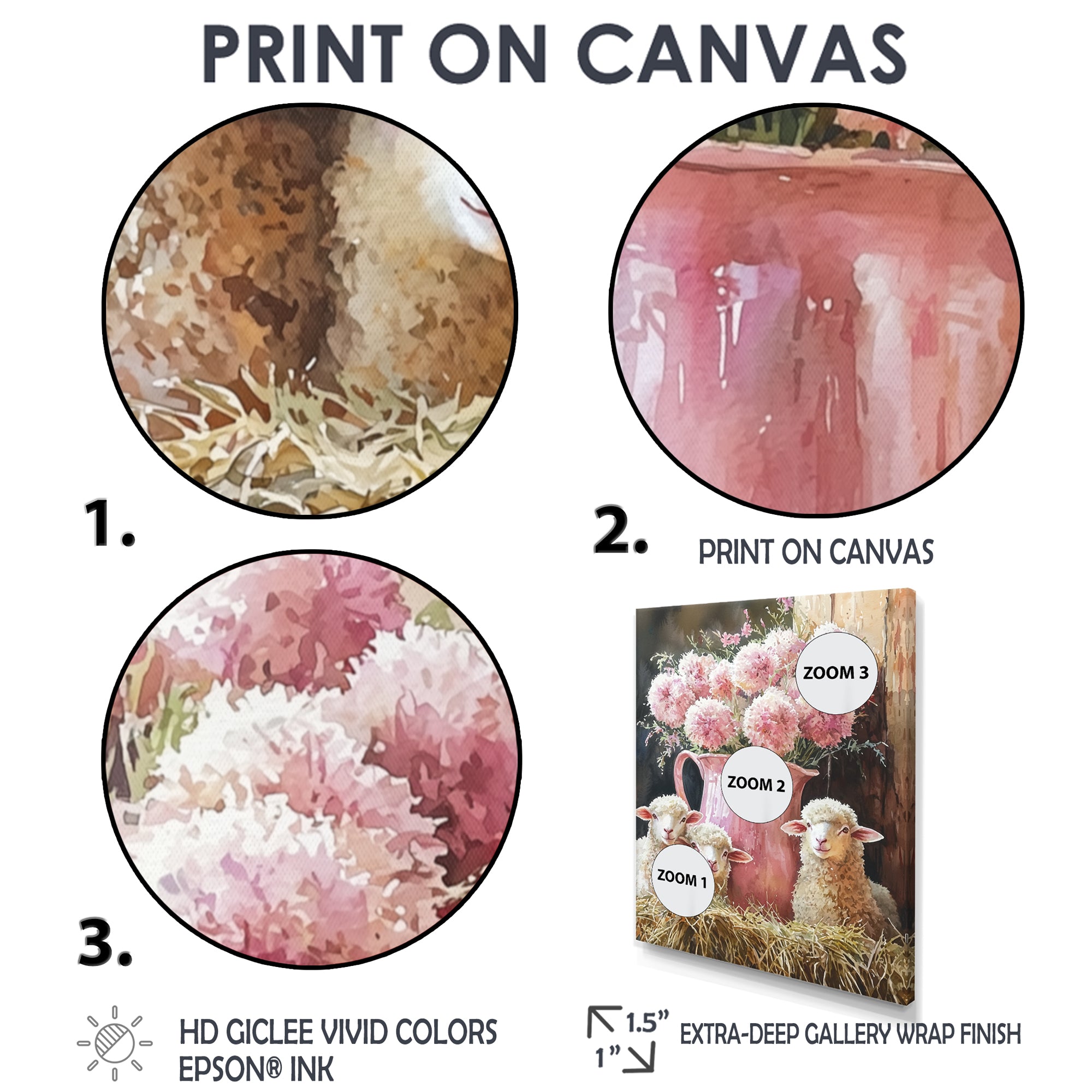 Pink Floral Sheep Portrait At The Barn - Sheep Framed Canvas Art