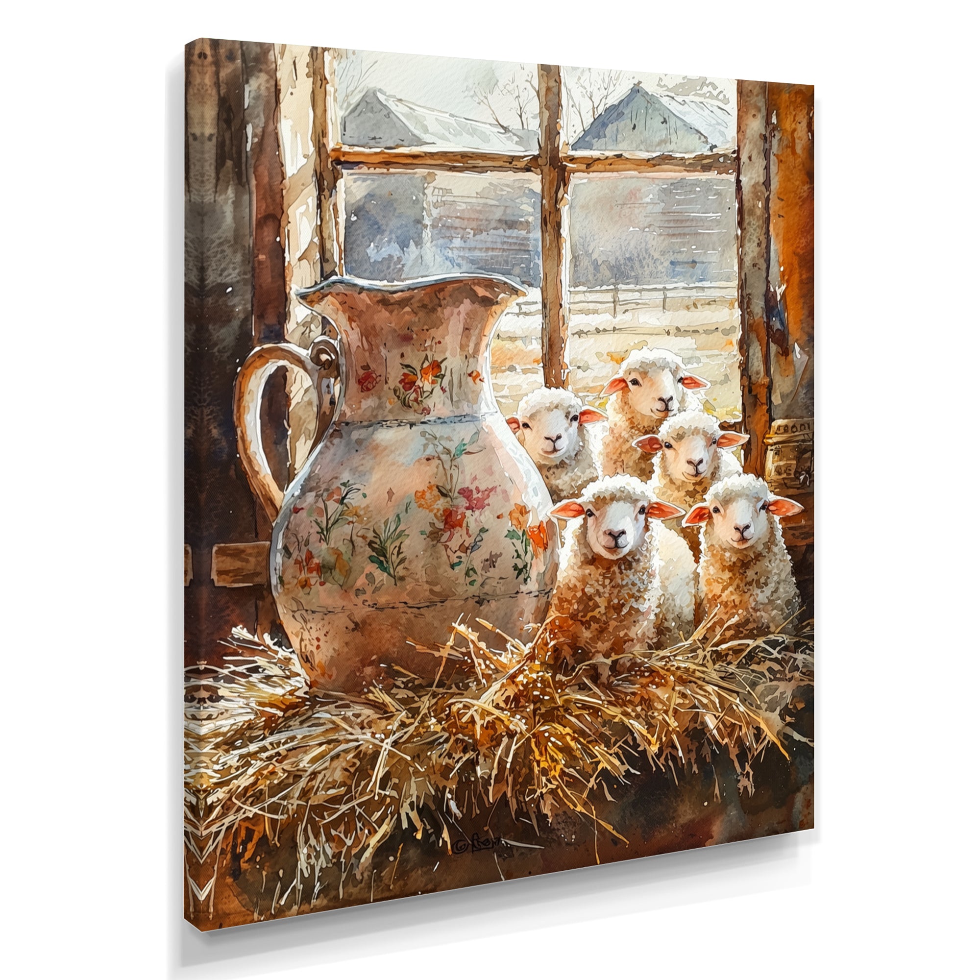 Sheep Portrait At The Farm - Sheep Large Canvas Wall Art
