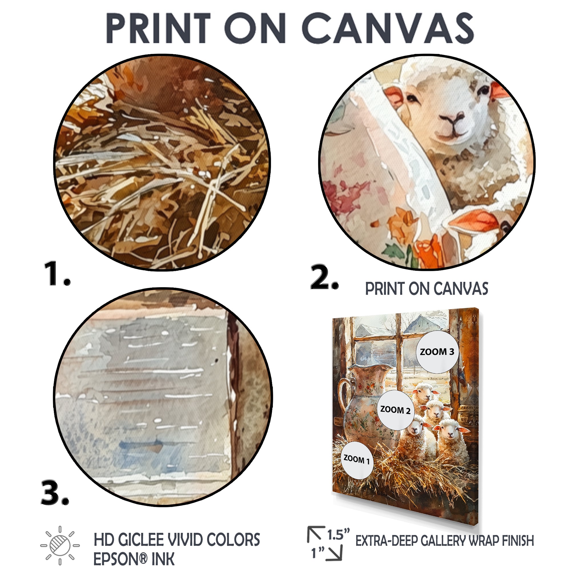 Sheep Portrait At The Farm - Sheep Large Canvas Wall Art