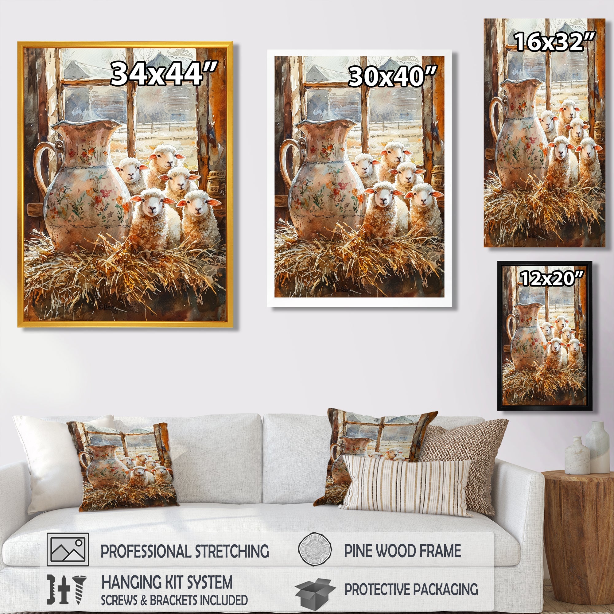 Sheep Portrait At The Farm - Sheep Large Canvas Wall Art