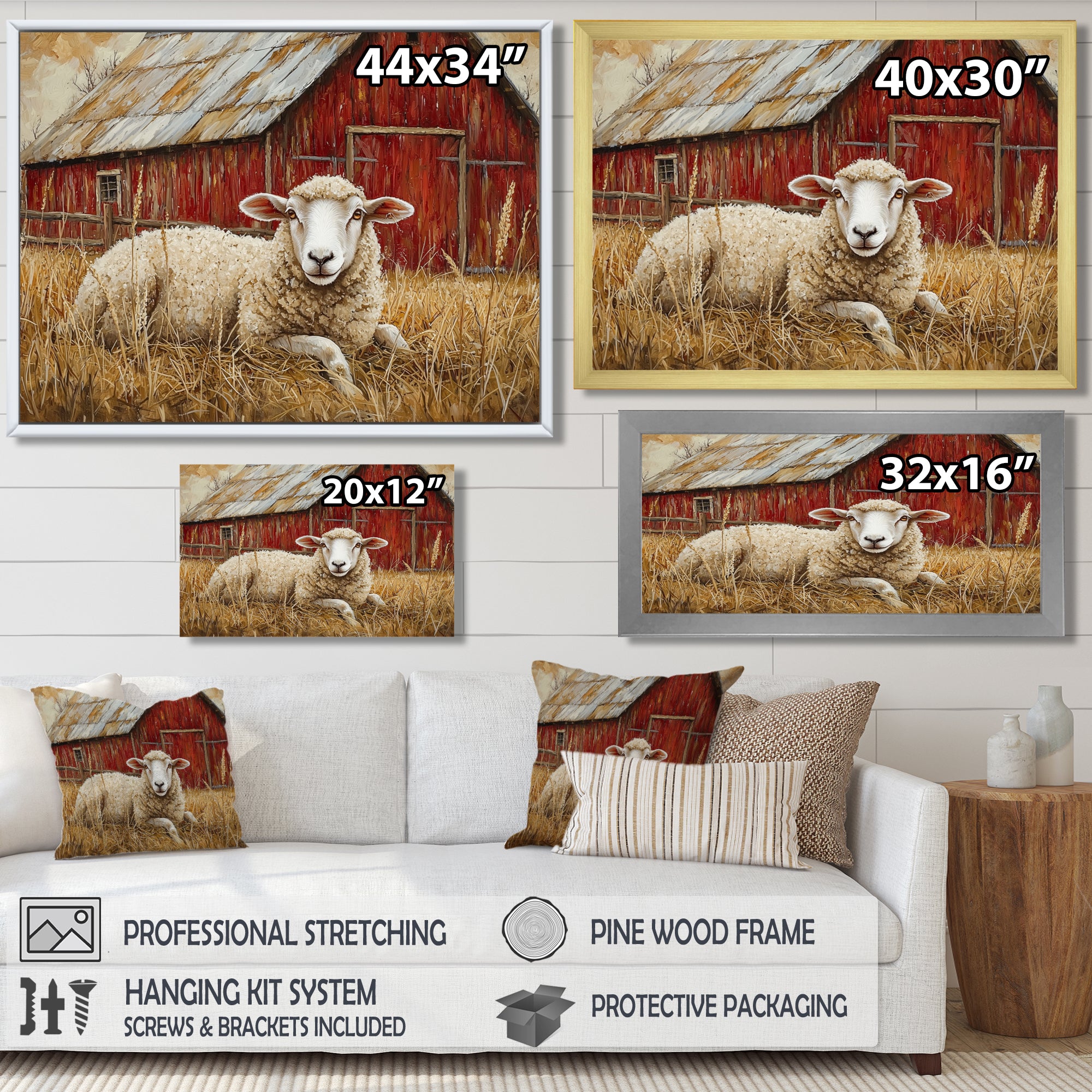 Sheep By The Old Red Farm - Sheep Wall Art Prints