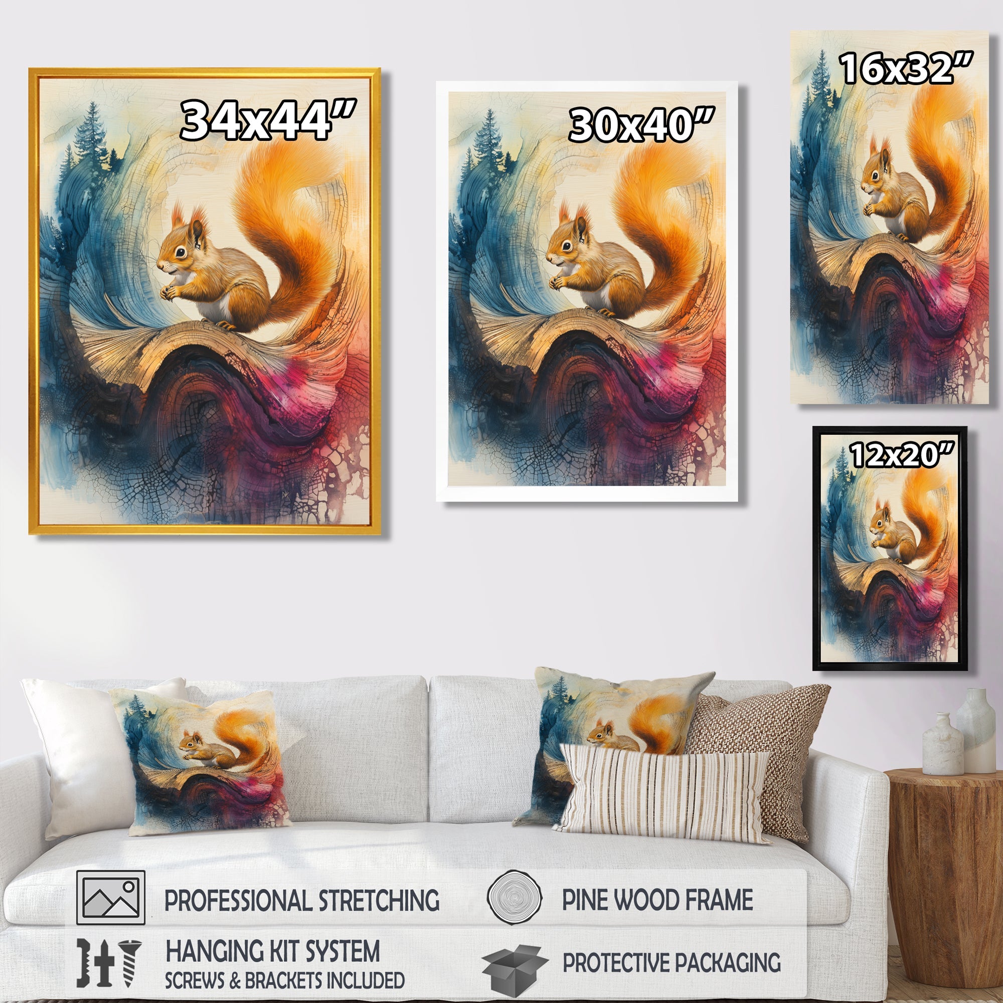Abstract Vivid Squirrel At The Mountain On Slide - Squirrel Living Room Wall Art