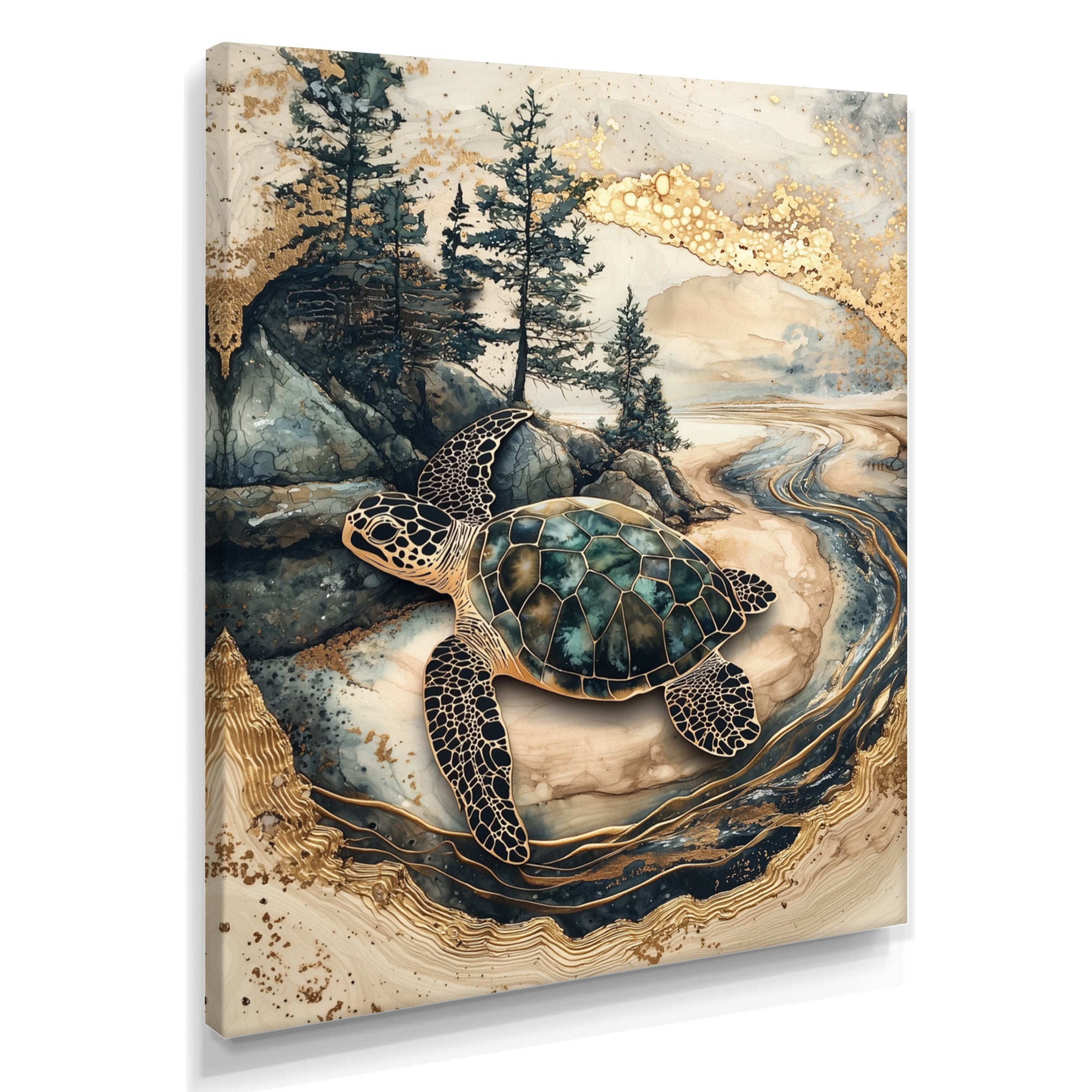 Turtle On Forest Landscape Collage - Turtle Wall Decor