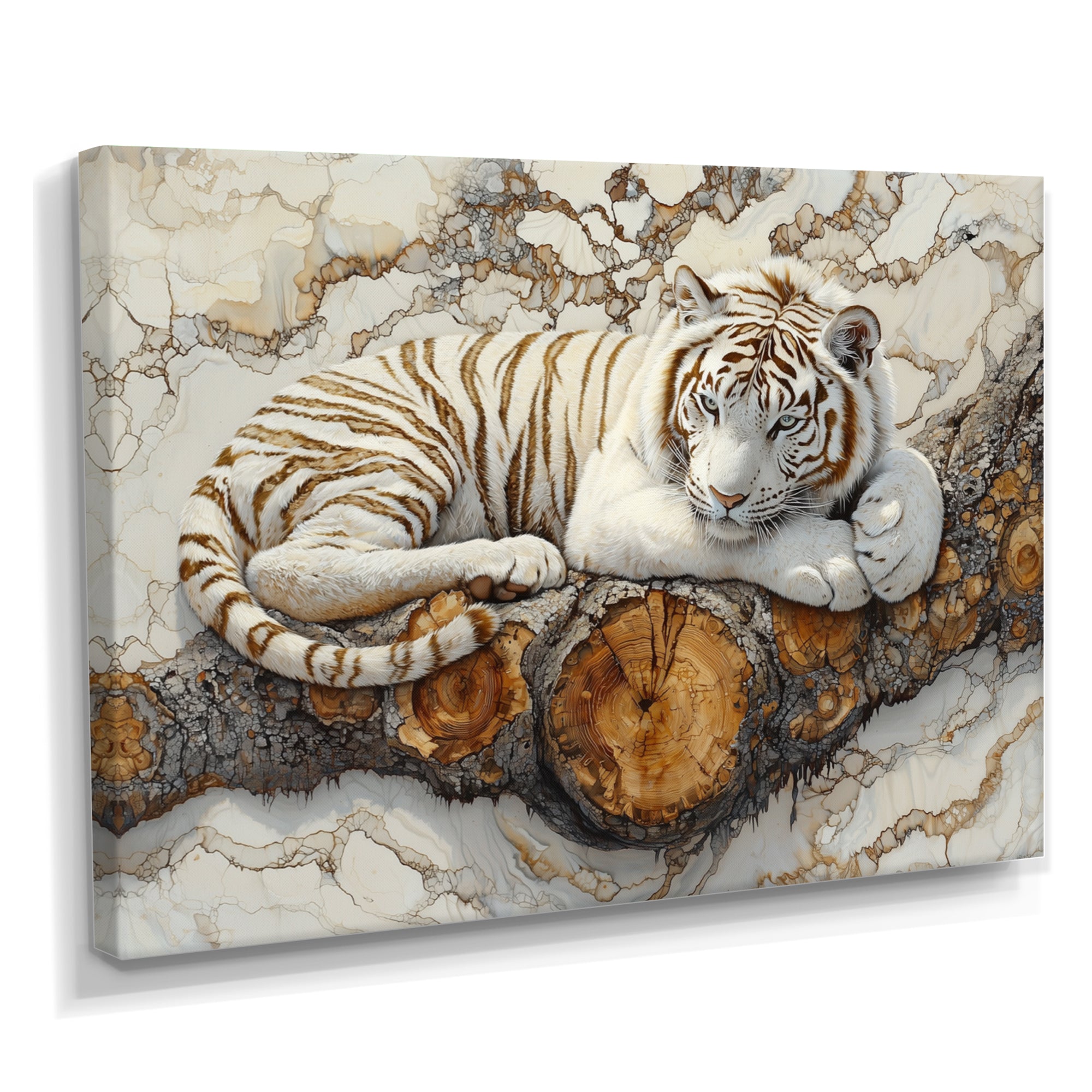 White Tiger In Winter Landscape Crystal - Tiger Framed Canvas Art