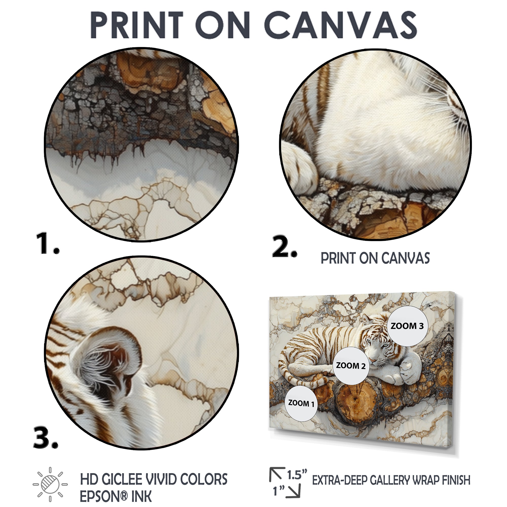 White Tiger In Winter Landscape Crystal - Tiger Framed Canvas Art