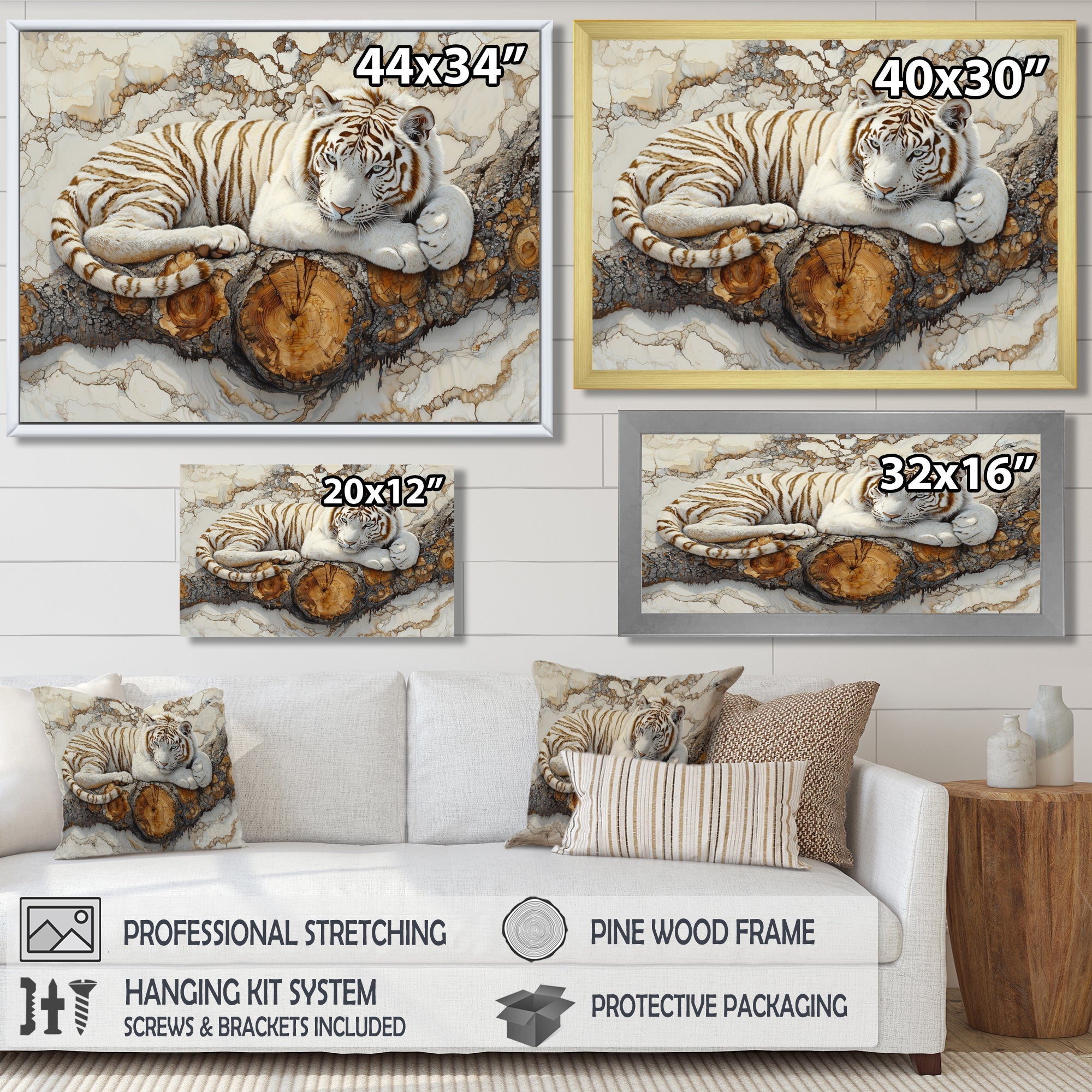 White Tiger In Winter Landscape Crystal - Tiger Framed Canvas Art
