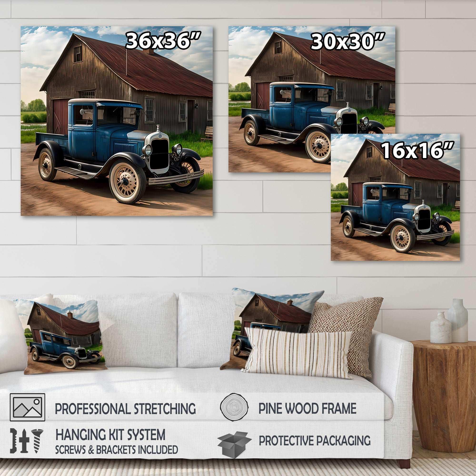 30S Ford Car In Barn II Canvas Canvas