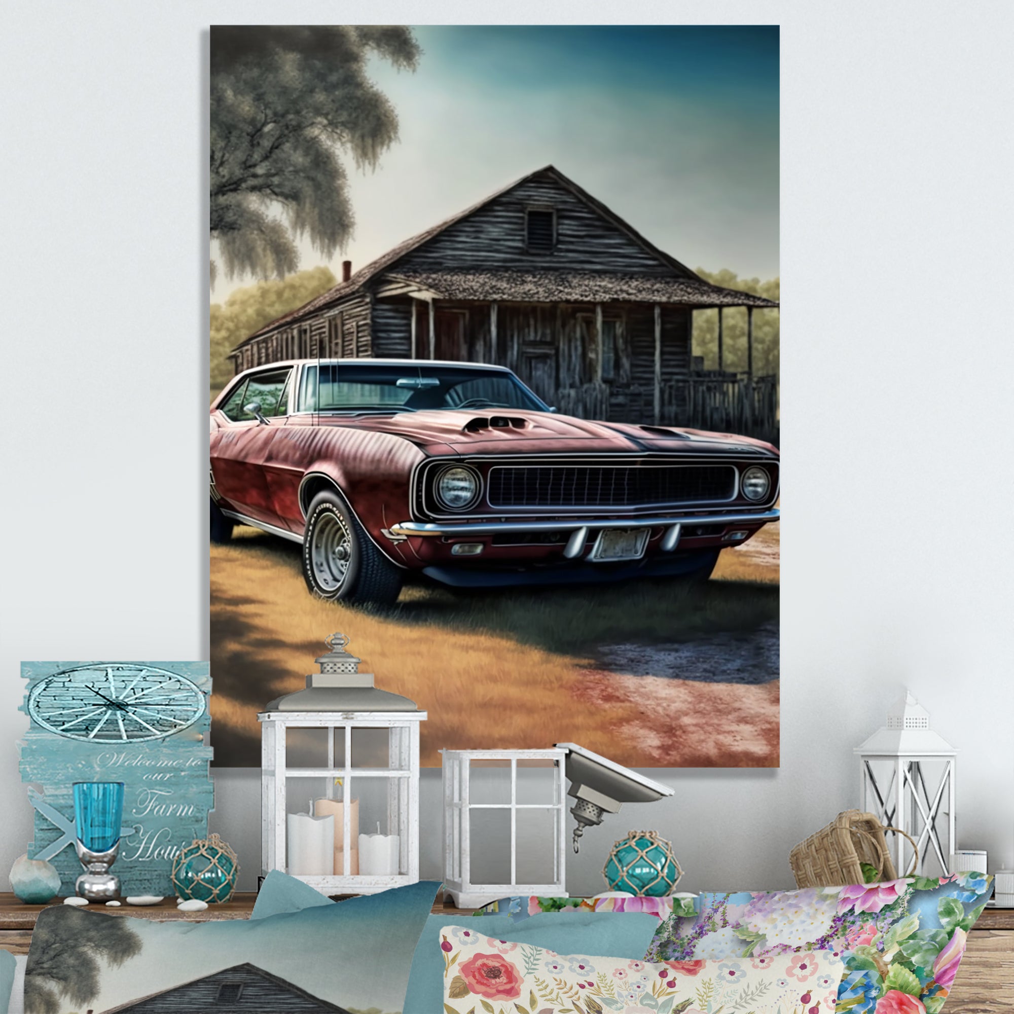 Camero In Barn I - Car Muscle Car Canvas Wall Art