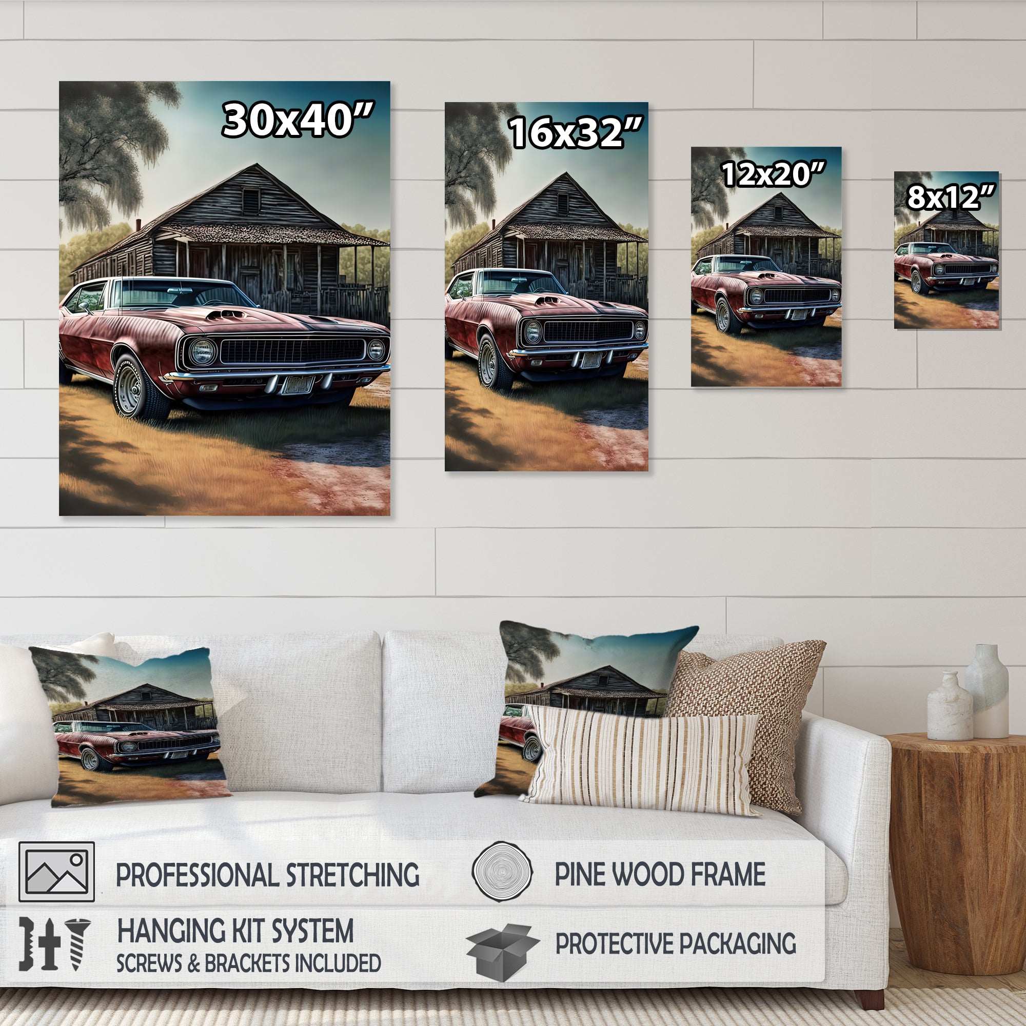 Camero In Barn I - Car Muscle Car Canvas Wall Art