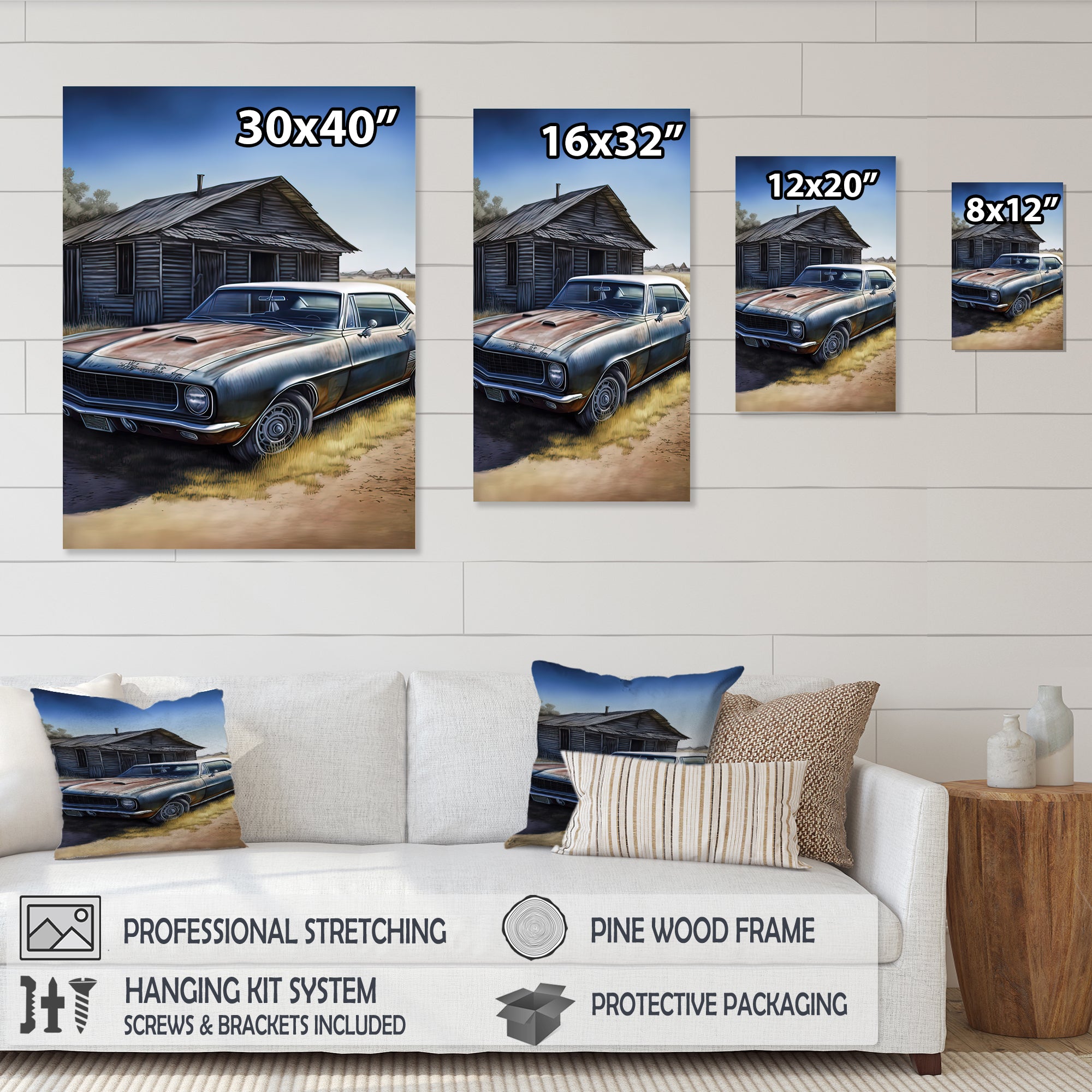Old True In Barn - Car Old American Canvas Wall Art
