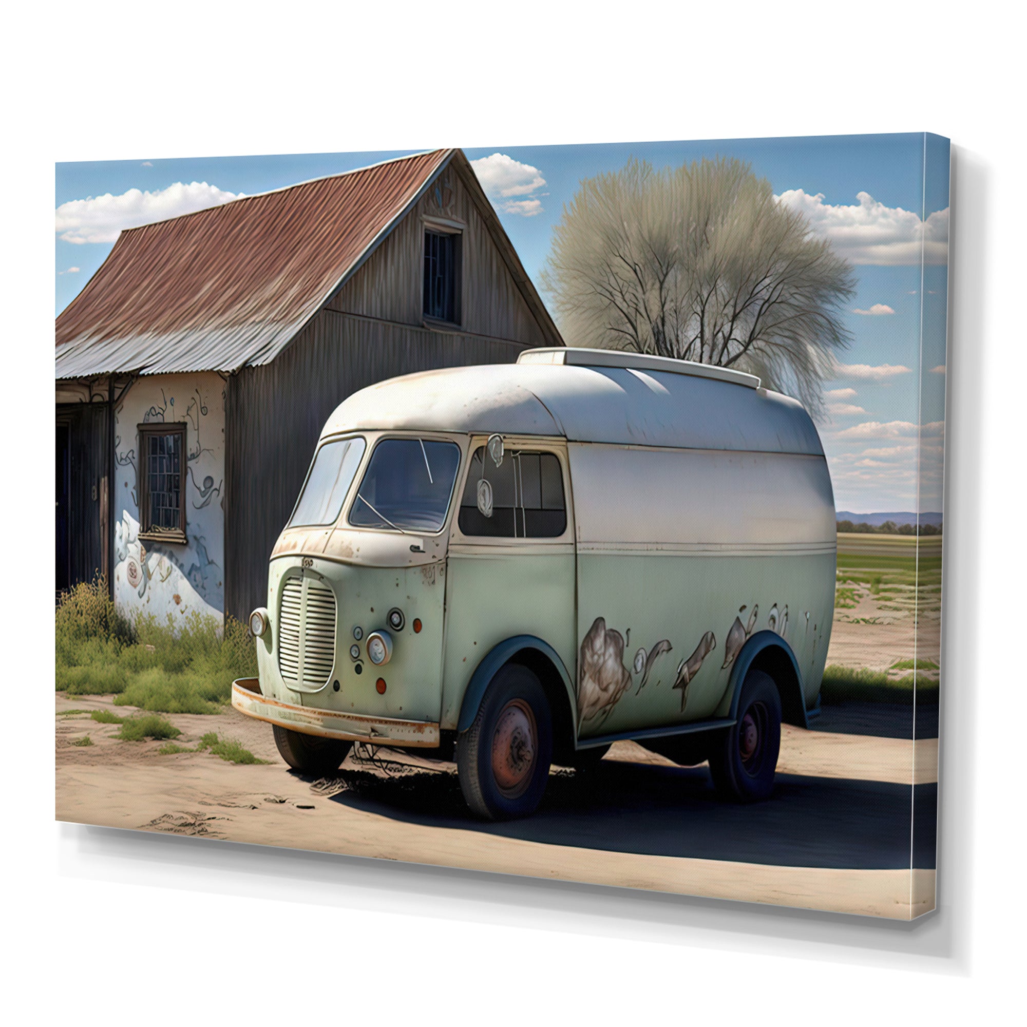 Old Milk Delivery In Barn - Car Old American Canvas Wall Art
