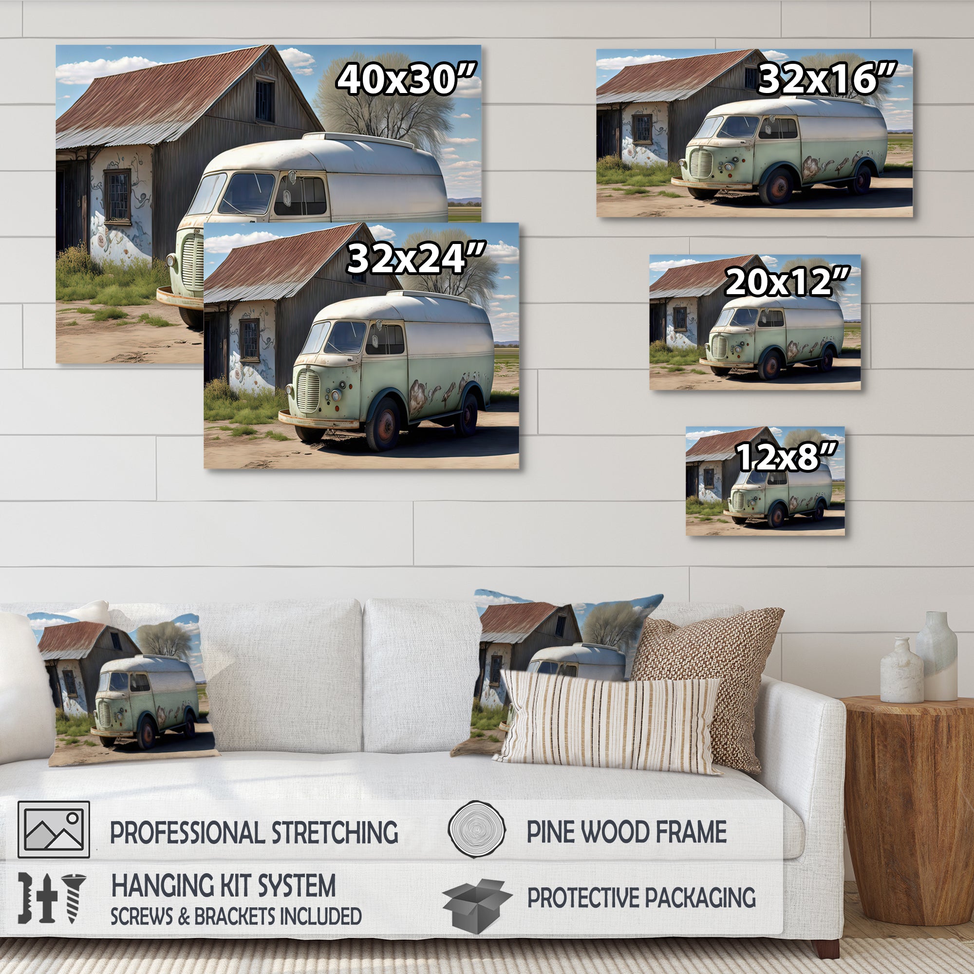 Old Milk Delivery In Barn - Car Old American Canvas Wall Art