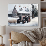 Tractor At The Barn In Winter I - Car Old American Canvas Wall Art