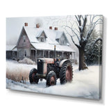 Tractor At The Barn In Winter I - Car Old American Canvas Wall Art