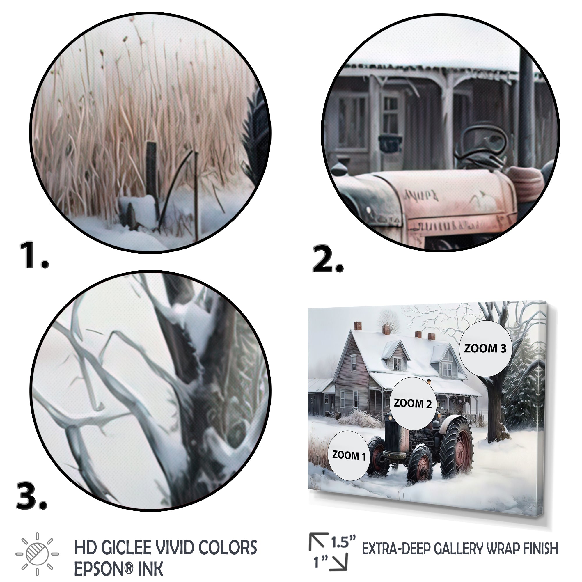 Tractor At The Barn In Winter I - Car Old American Canvas Wall Art