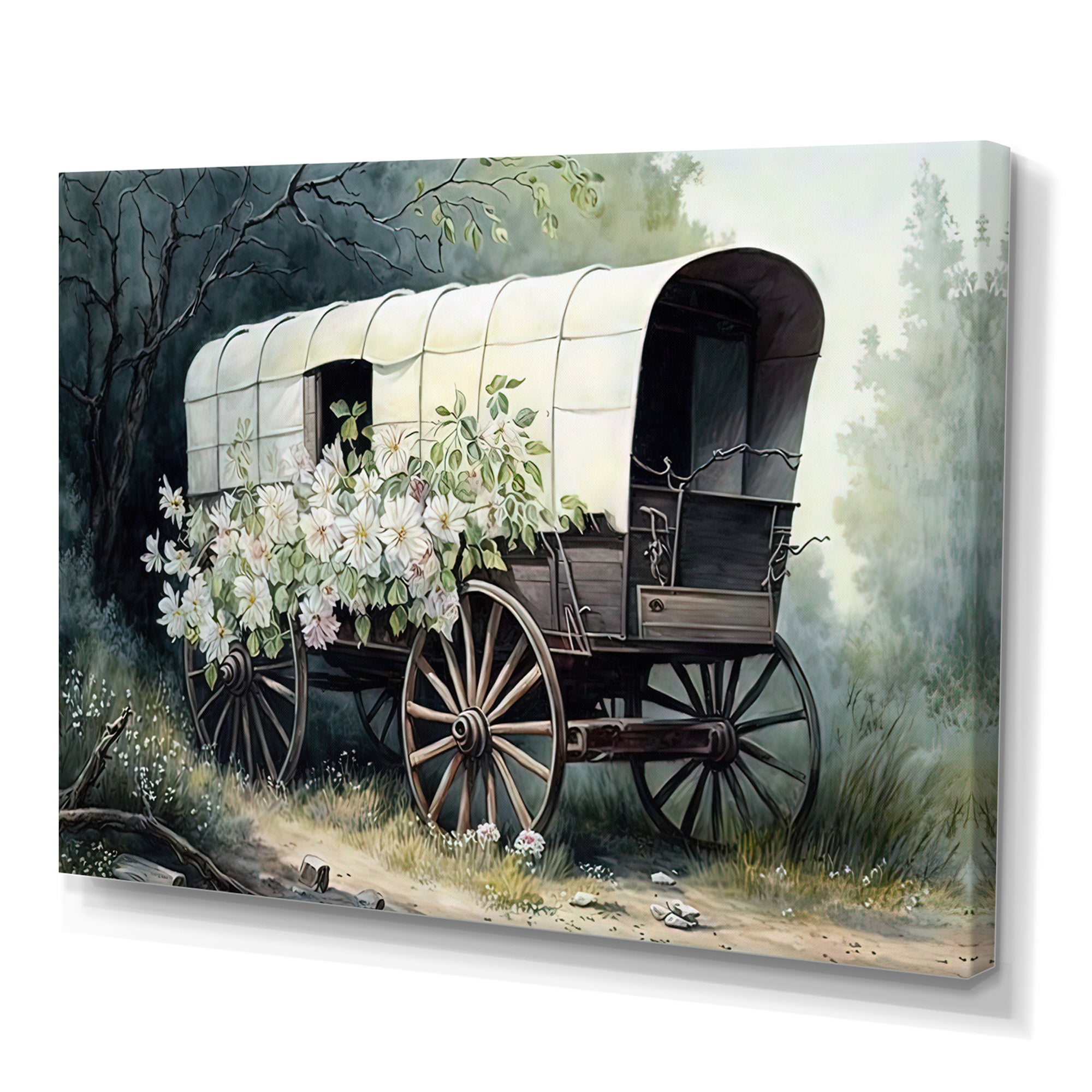 Flower Old Cottage Caravan I - Car Old American Canvas Wall Art