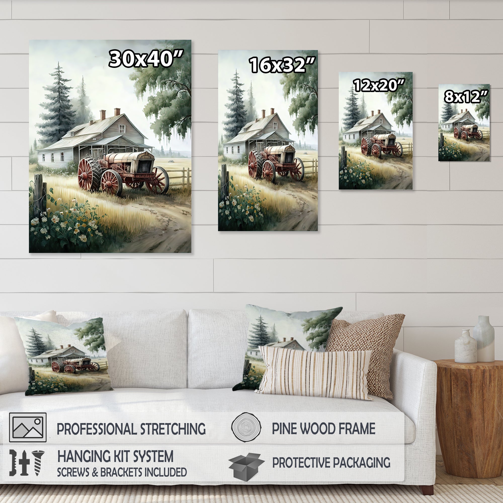 Tractor At The Barn In Summer I - Car Old American Canvas Wall Art