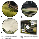 Green Old Truck At The Barn - Car Old American Canvas Wall Art