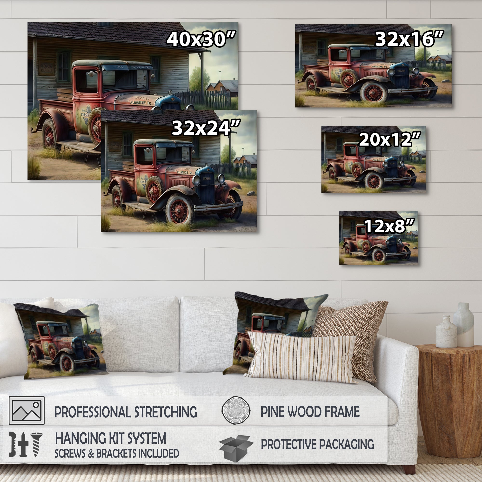 30s American Car At The Barn - Car Old American Canvas Wall Art