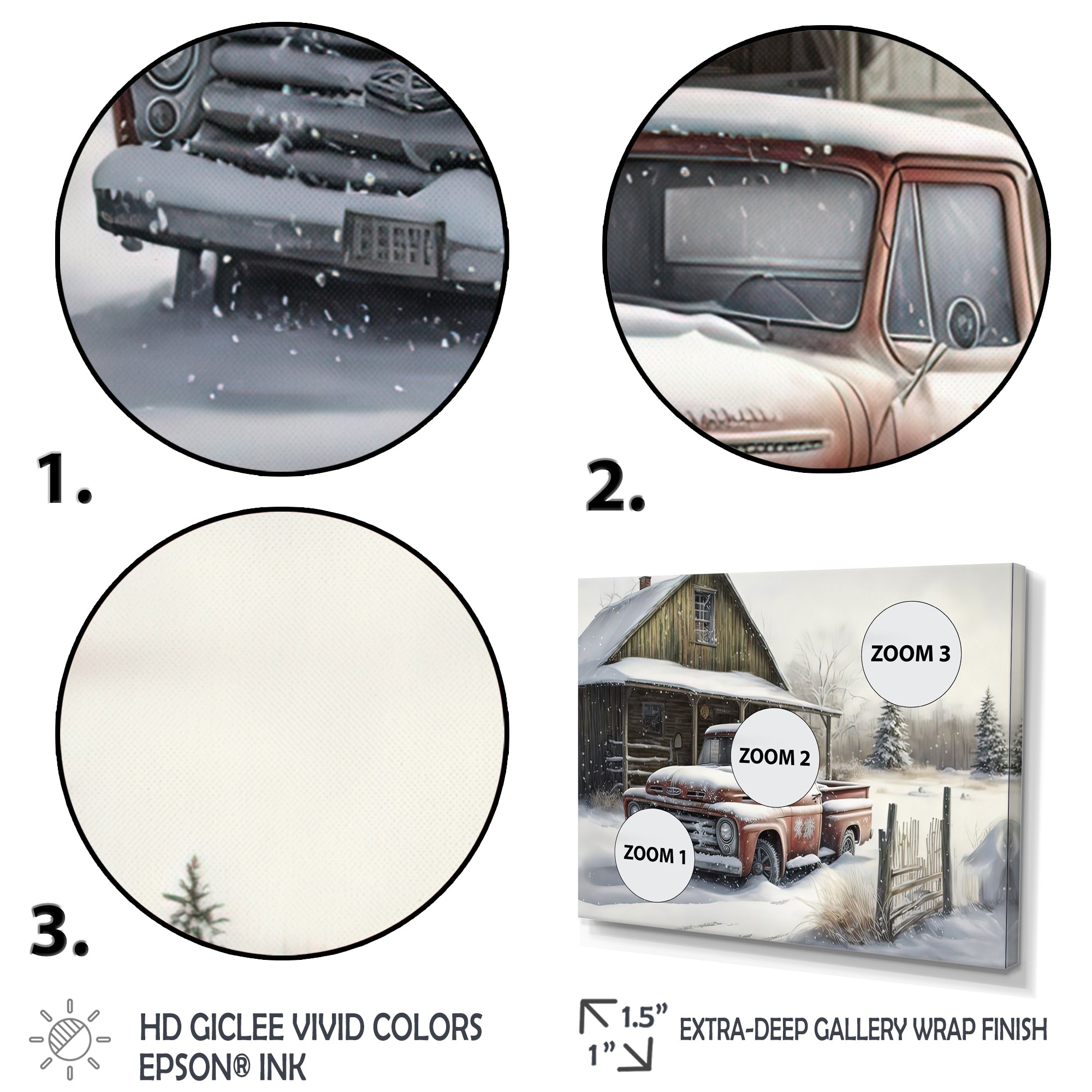 Old Truck At The Barn In Winter I - Pickup Truck Canvas Wall Art