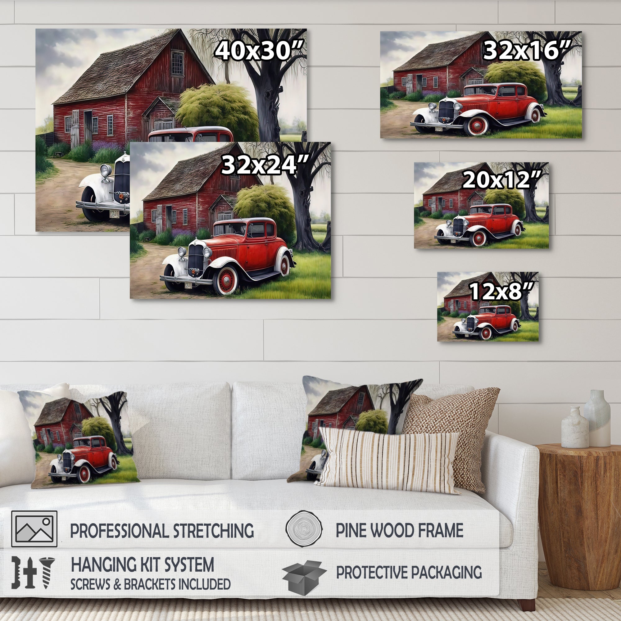 Old Vintage Car At The Barn - Car Old American Canvas Wall Art