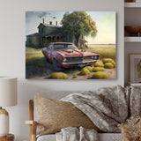 Orange Muscle Car At The Barn - Car Old American Canvas Wall Art