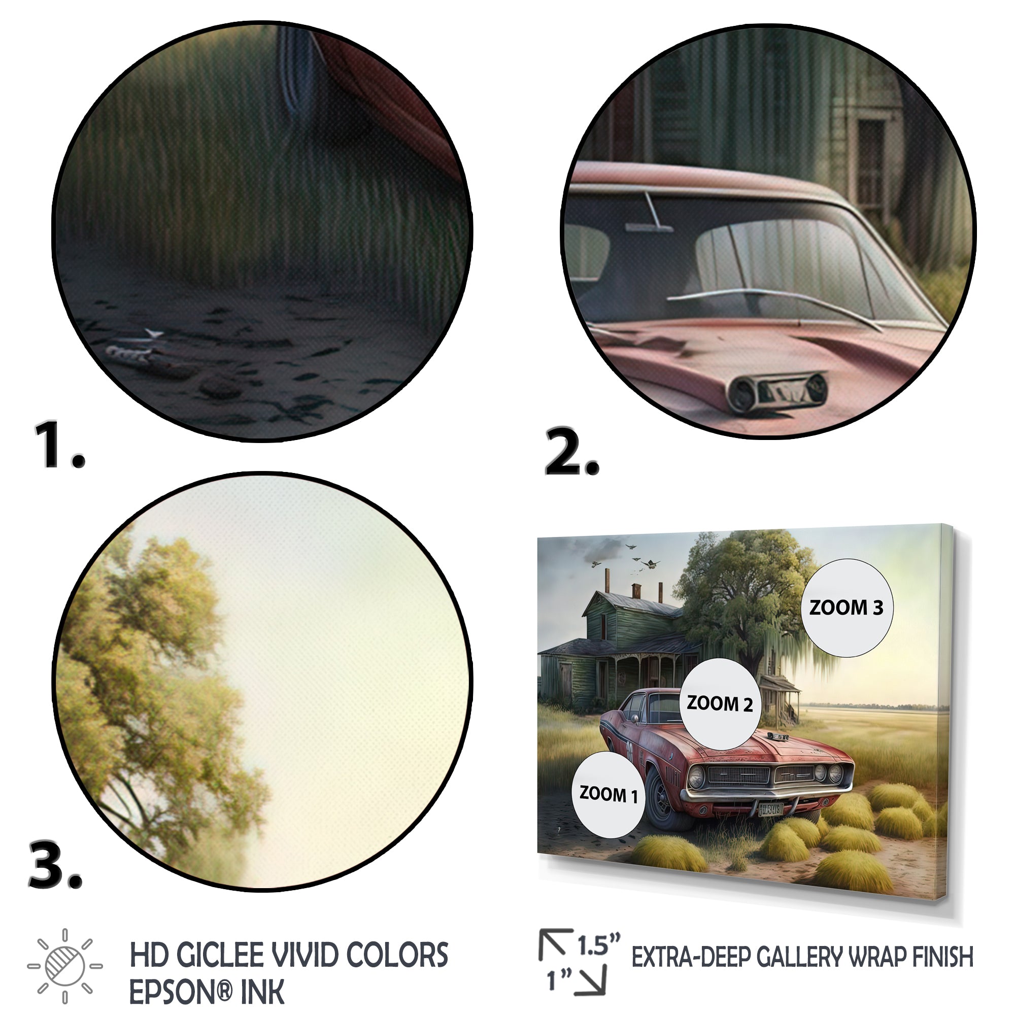 Orange Muscle Car At The Barn - Car Old American Canvas Wall Art