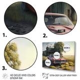 Orange Muscle Car At The Barn - Car Old American Canvas Wall Art