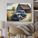 Old Blue Car At The Barn - Car Old American Canvas Wall Art