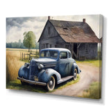 Old Blue Car At The Barn - Car Old American Canvas Wall Art