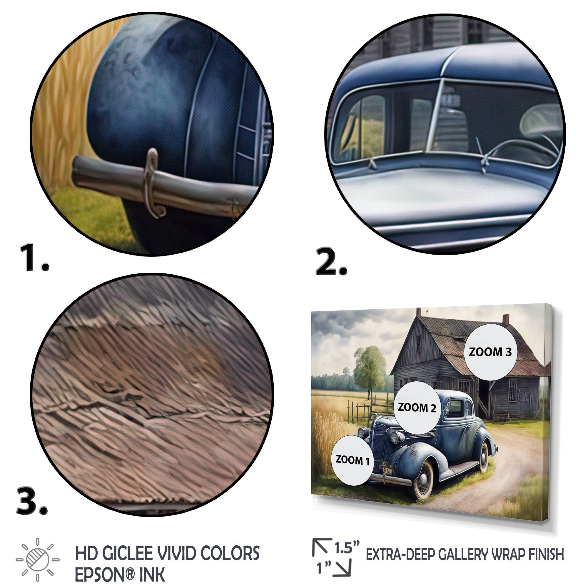 Old Blue Car At The Barn - Car Old American Canvas Wall Art