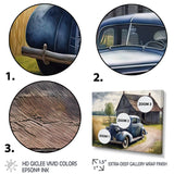 Old Blue Car At The Barn - Car Old American Canvas Wall Art