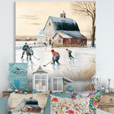 Kids Playing Hockey In Winter I - Sport Hockey Canvas Wall Art