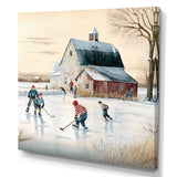 Kids Playing Hockey In Winter I - Sport Hockey Canvas Wall Art