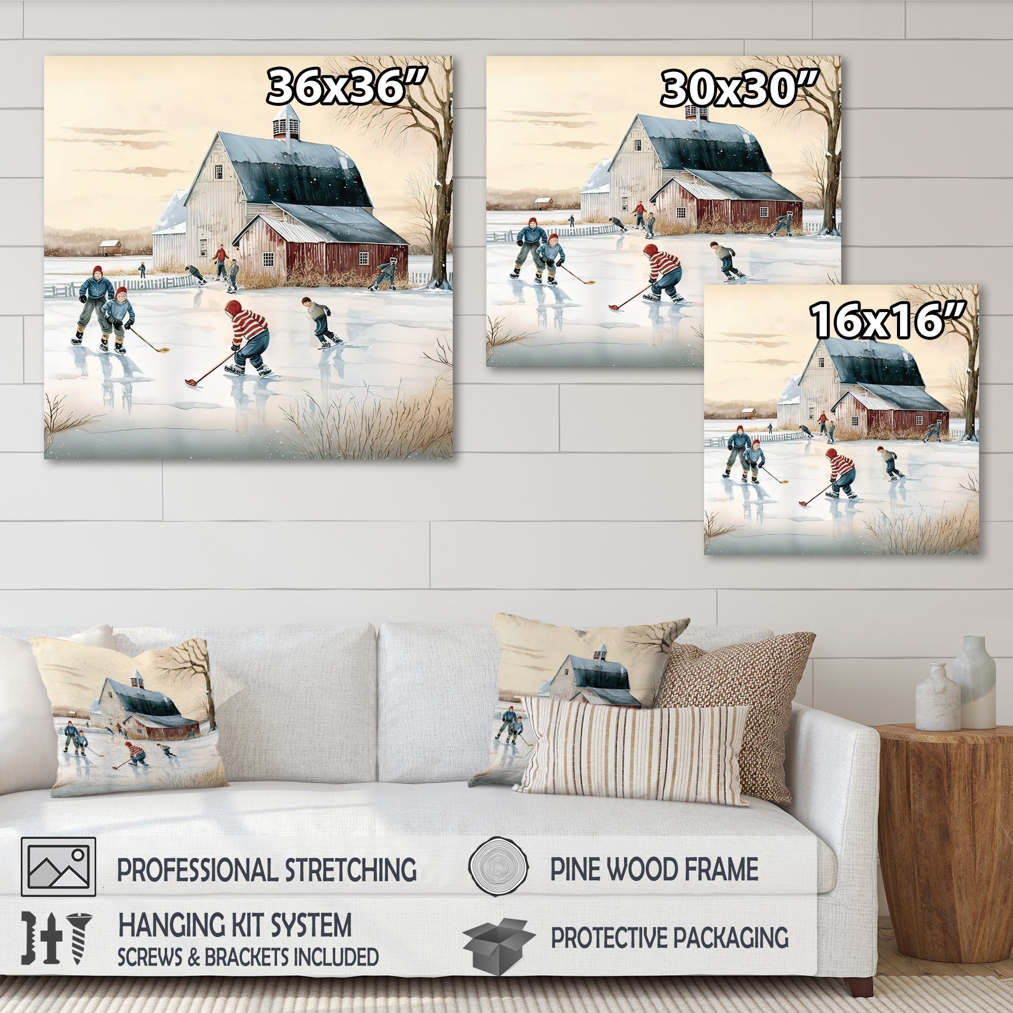 Kids Playing Hockey In Winter I - Sport Hockey Canvas Wall Art