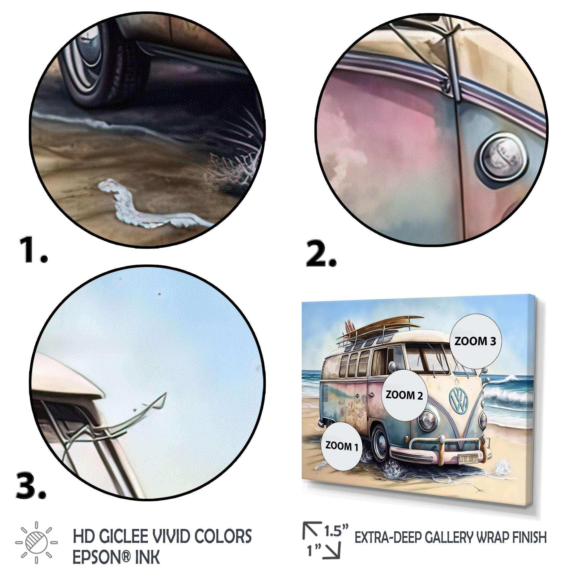 70S Surfing Van At The Beach I Canvas Canvas